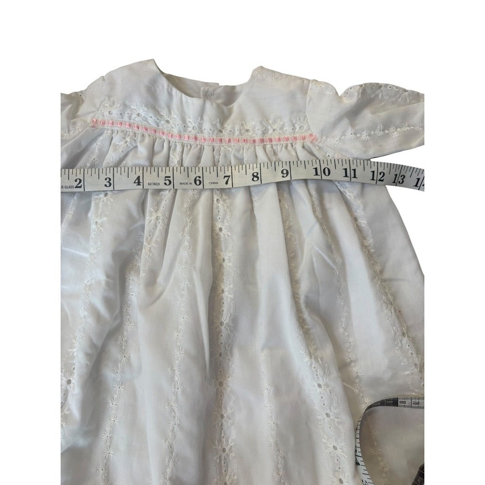 Vintage 60's 70's Baby Girl Christening Baptism Gown Dress Eyelet Lace Cottage - Picture 4 of 7